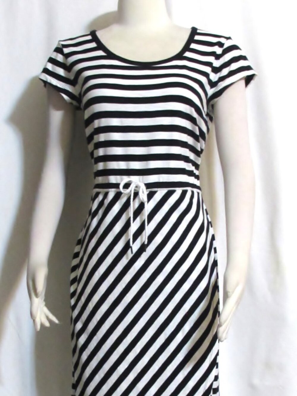 NWT Womens Ladies TALBOTS Black & Stripe Cotton Stretch Knit Dress M Orig $109